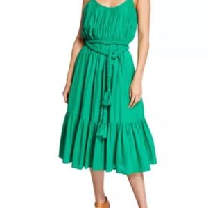 RHODE RESORT Lea Dress Green Belted Midi Cotton L